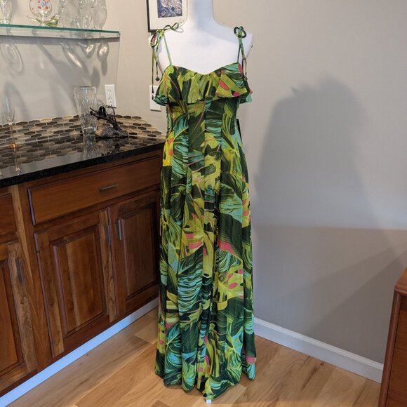 NEW Taylor Voile Botanical Print Maxi Dress Size 6 Ruffle Sundress NWT - Picture 1 of 6
